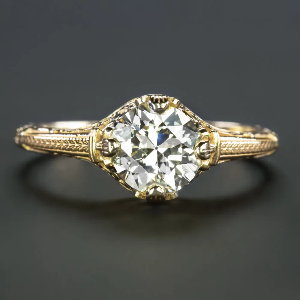 1 CARAT OLD CUT DIAMOND ENGAGEMENT RING VINTAGE STYLE 14k YELLOW GOLD SOLITAIRE