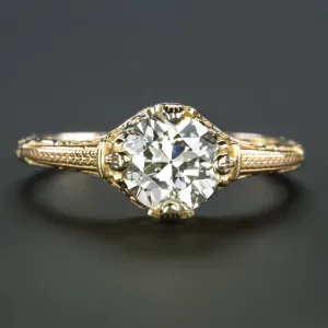 1 CARAT OLD CUT DIAMOND ENGAGEMENT RING VINTAGE STYLE 14k YELLOW GOLD SOLITAIRE