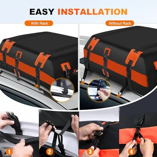 1000D Waterproof Car Roof Cargo Carrier, Upgrade Car Roof Top Bag for All Cars Rooftop Storage with/Without Rack, Soft Vehicle Luggage Box with Anti-Slip Mat, A Security Lock (15 Cubic Feet)