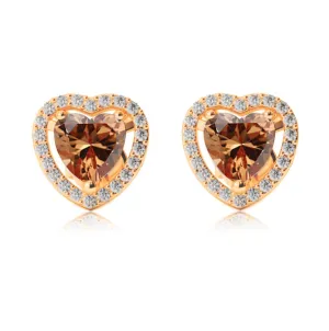 10k Yellow Gold Plated 4 Ct Created Halo Heart Citrine Stud Earrings