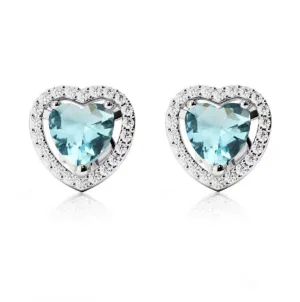 14k White Gold Plated 3 Ct Created Halo Heart Aquamarine Stud Earrings