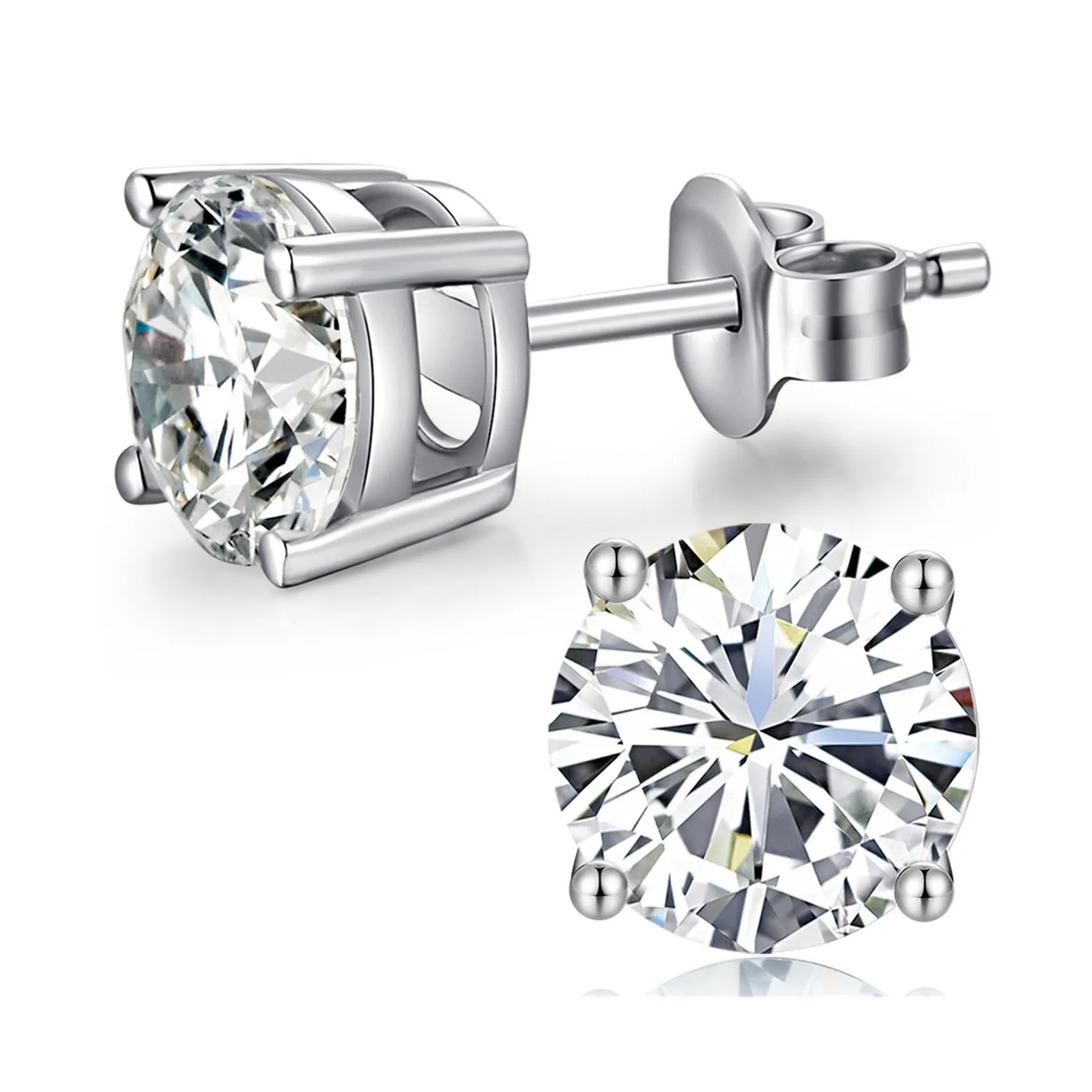 14k White Gold Plated 4 Ct Round Created White Sapphire Stud Earrings