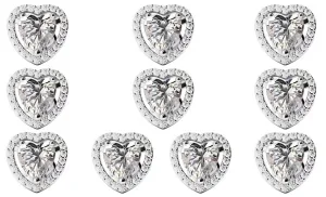 14k White Gold Plated 4Ct Heart White Sapphire Set of Five Halo Stud Earrings