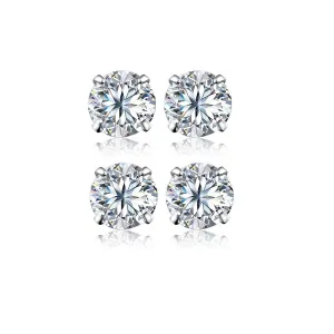 14k White Gold Plated 4Ct Round White Sapphire Set Of Two Stud Earrings