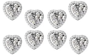 14k White Gold Plated 4mm 1/2Ct Heart White Sapphire Set of Four Halo Stud Earrings