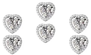 14k White Gold Plated 4mm 4Ct Heart White Sapphire Set of Three Halo Stud Earrings