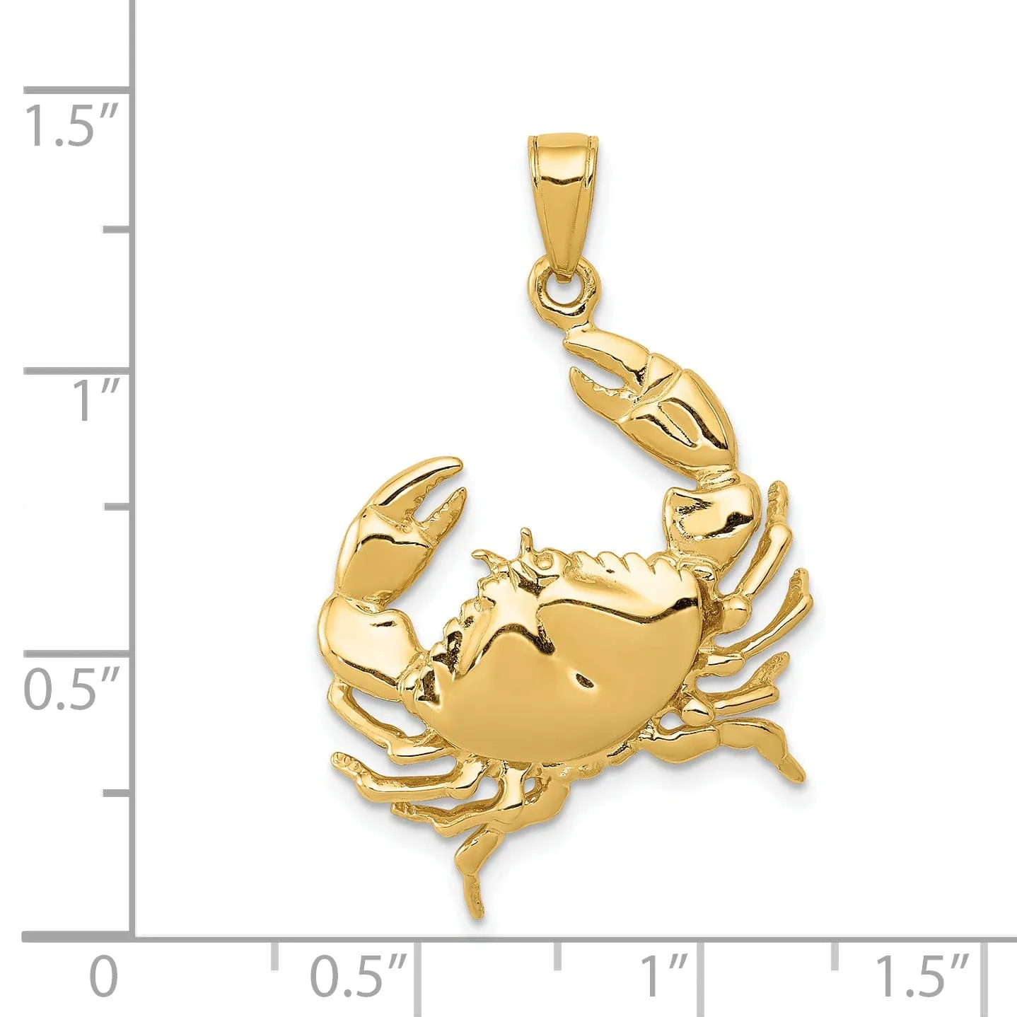 14k Yellow Gold Solid Polished Finish Stone Crab with Claw Extended Charm Pendant