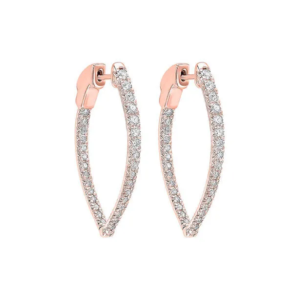 14KT Pink Gold & Diamond Classic Book Hoop Fashion Earrings   - 1 ctw