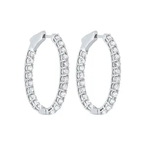 14KT White Gold & Diamond Classic Book Hoop Fashion Earrings   - 3-1/4 ctw