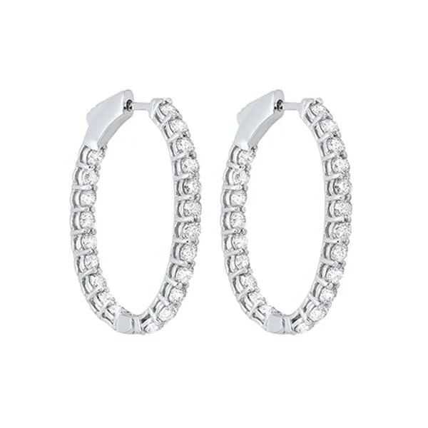 14KT White Gold & Diamond Classic Book Hoop Fashion Earrings   - 3-1/4 ctw