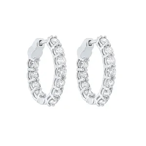 14KT White Gold & Diamond Classic Book Hoop Fashion Earrings   - 4 ctw