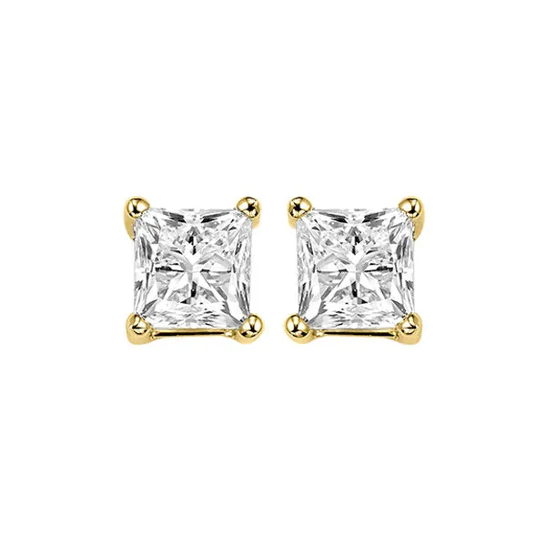 14KT Yellow Gold & Diamond Pricess Cut Stud Earrings  - 1-1/4 ctw