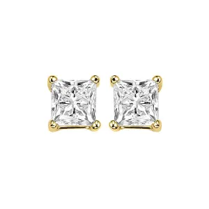 14KT Yellow Gold & Diamond Pricess Cut Stud Earrings  - 1-1/4 ctw