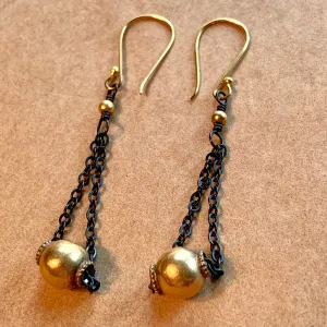 18 Karat & Oxidized Silver Earrings