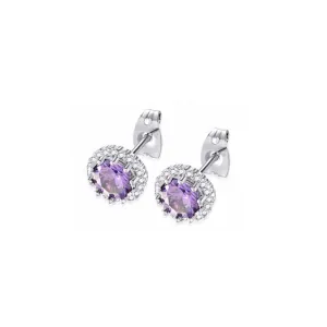 18k White Gold Plated 1 Ct Created Halo Round Amethyst Stud Earrings