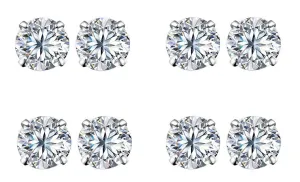 18k White Gold Plated 1Ct Round White Sapphire Set Of Four Stud Earrings