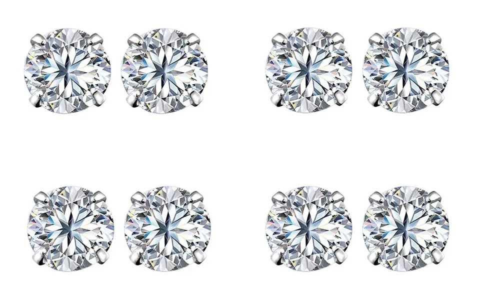 18k White Gold Plated 1Ct Round White Sapphire Set Of Four Stud Earrings