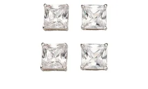 18k White Gold Plated 4mm 1Ct Square Cut White Sapphire Set Of Two Stud Earrings