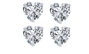 18k White Gold Plated 4mm 4Ct Heart White Sapphire Set Of Two Stud Earrings