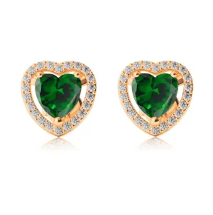 18k Yellow Gold Plated 1 Ct Created Halo Heart Emerald Stud Earrings