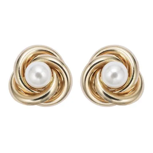 18K Yellow Gold Plated White Freshwater Pearl Round 1/2 CT Stud Earrings