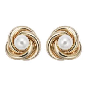 18K Yellow Gold Plated White Freshwater Pearl Round 1/2 CT Stud Earrings