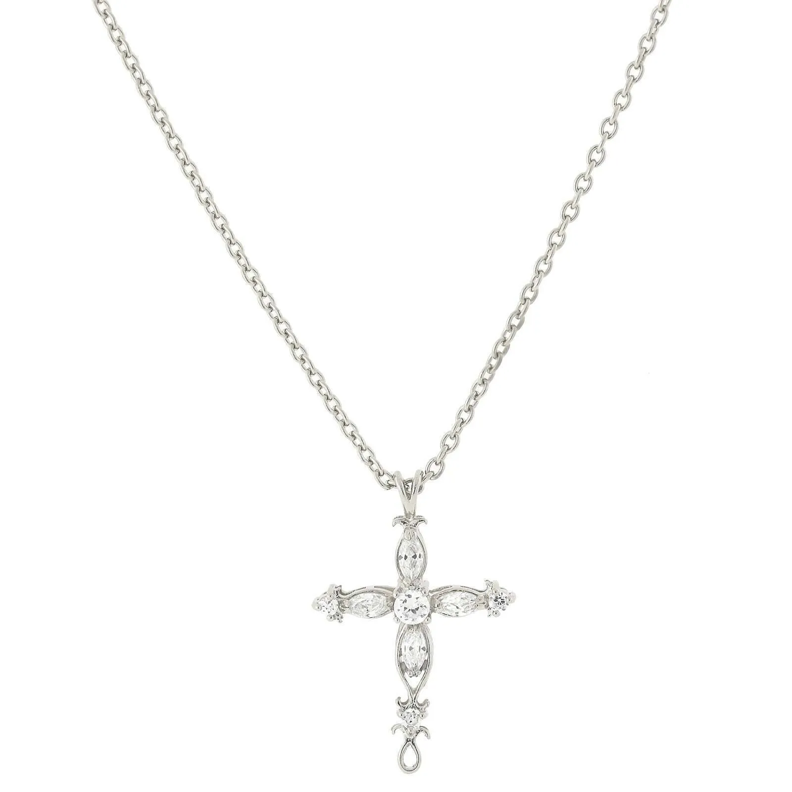 1928 Jewelry Classic Cubic Zirconia Cross Pendant Necklace 16"   3" Extender