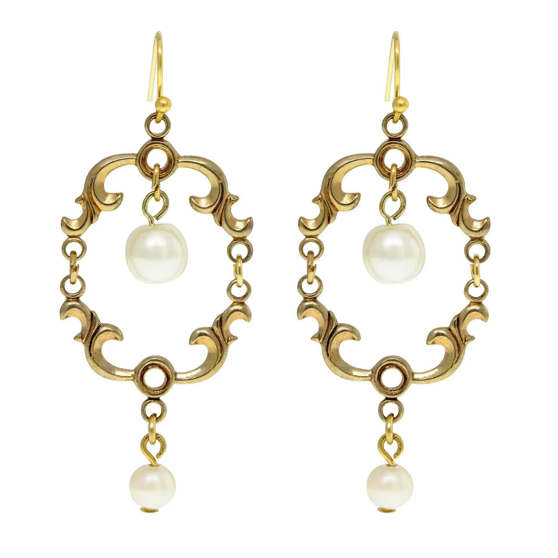 1928 Jewelry Faux Pearl Drop Wire Earrings