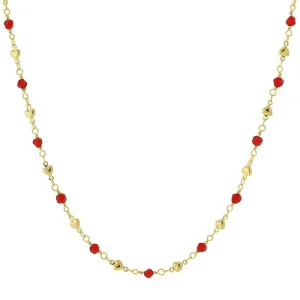 1928 Jewelry Red Bead And Heart Chain Necklace 16"   3" Extender