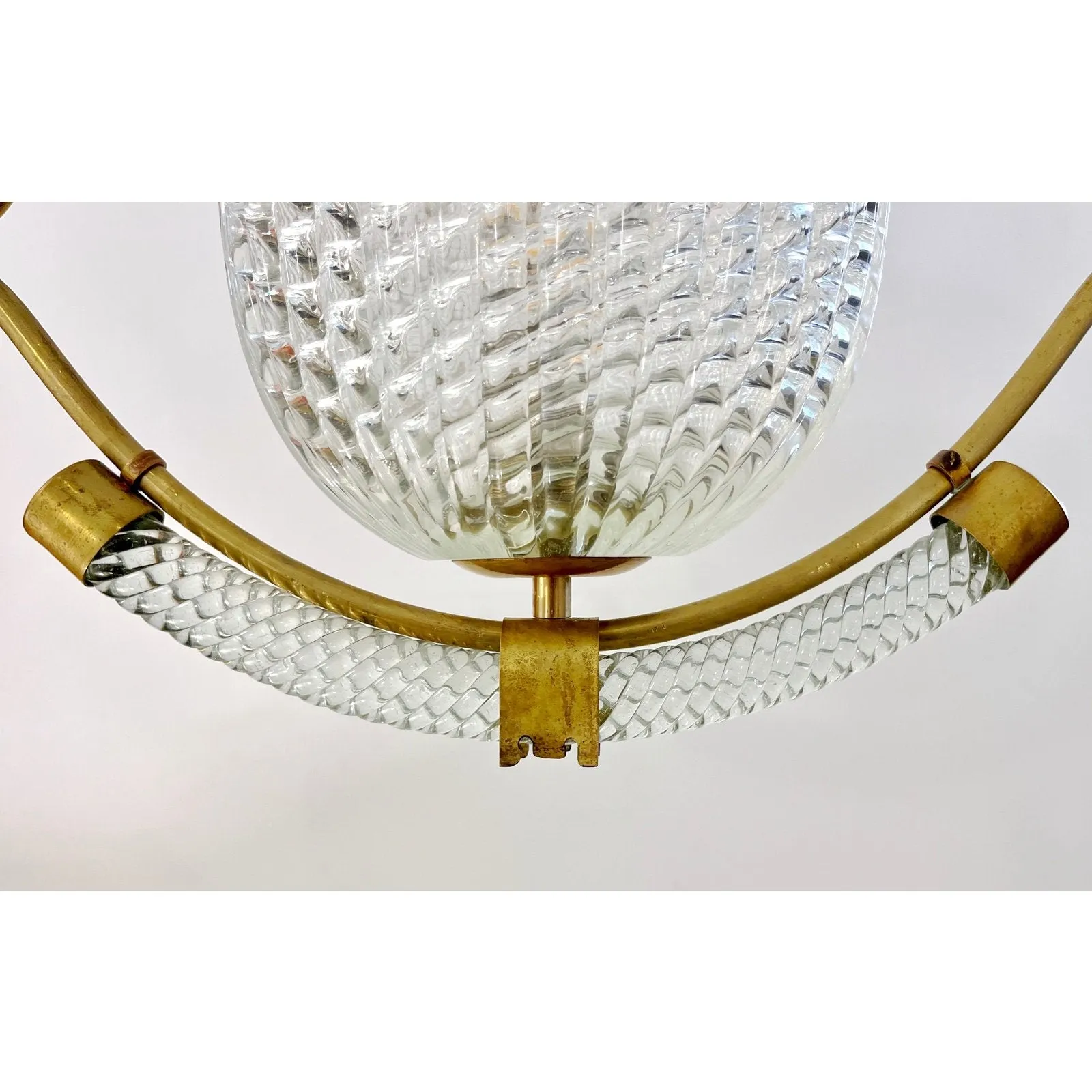 1940s, Antique Italian Art Deco Barovier Crystal Murano Glass Basket Chandelier