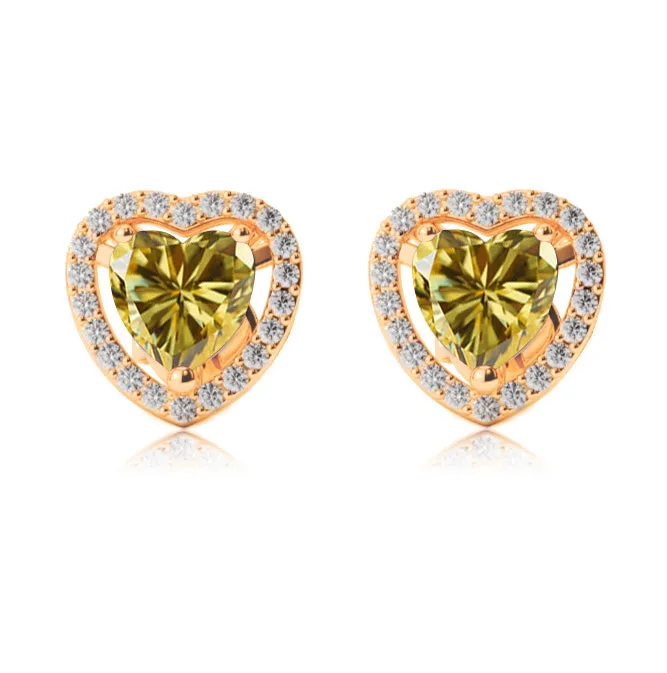 24k Yellow Gold Plated 1/2 Ct Created Halo Heart Yellow Sapphire Stud Earrings