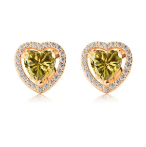 24k Yellow Gold Plated 1/2 Ct Created Halo Heart Yellow Sapphire Stud Earrings