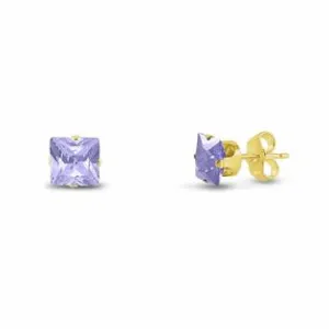 24k Yellow Gold Plated 2 Cttw Tanzanite Square Stud Earrings