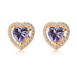 24k Yellow Gold Plated 4 Ct Created Halo Heart Tanzanite Stud Earrings