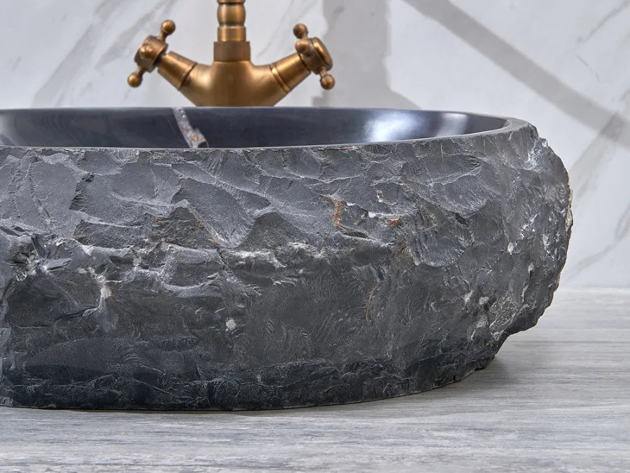 500x400x150mm Above Counter Stone Basin Oval Marble Surface Bathroom Wash Basin Vintage Antique