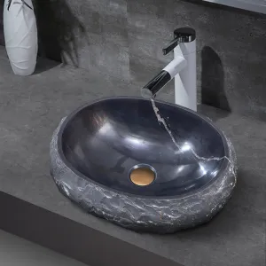 500x400x150mm Above Counter Stone Basin Oval Marble Surface Bathroom Wash Basin Vintage Antique