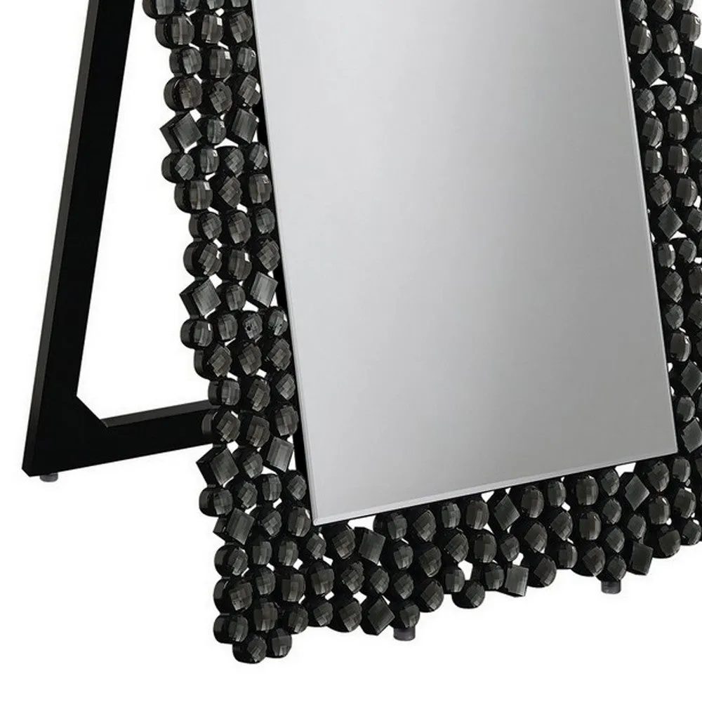 63 Inch Classic Portrait Floor Mirror, Rhinestone Inlay, Cheval, Black By Casagear Home