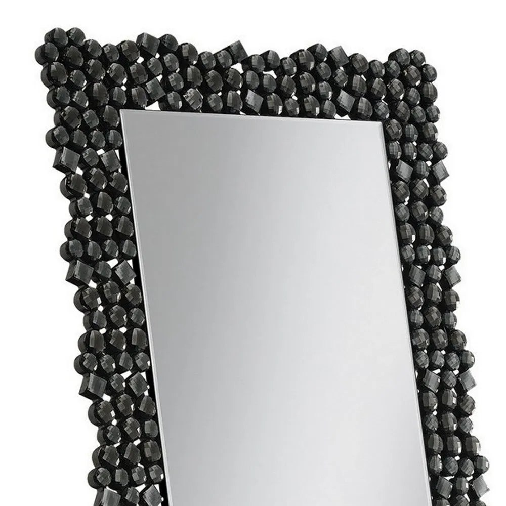 63 Inch Classic Portrait Floor Mirror, Rhinestone Inlay, Cheval, Black By Casagear Home