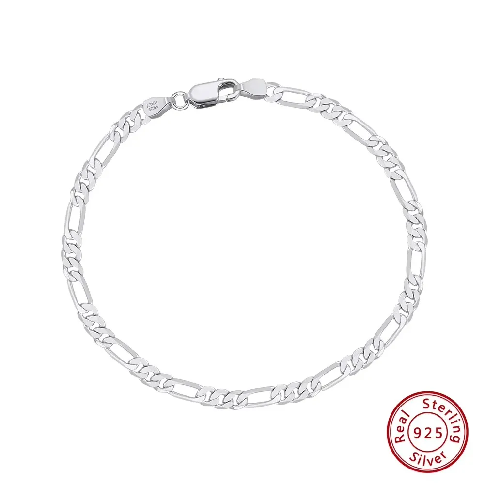 925 Sterling Silve Bracelet with 18ct Gold Plated Diamond-Cut Figaro Chain