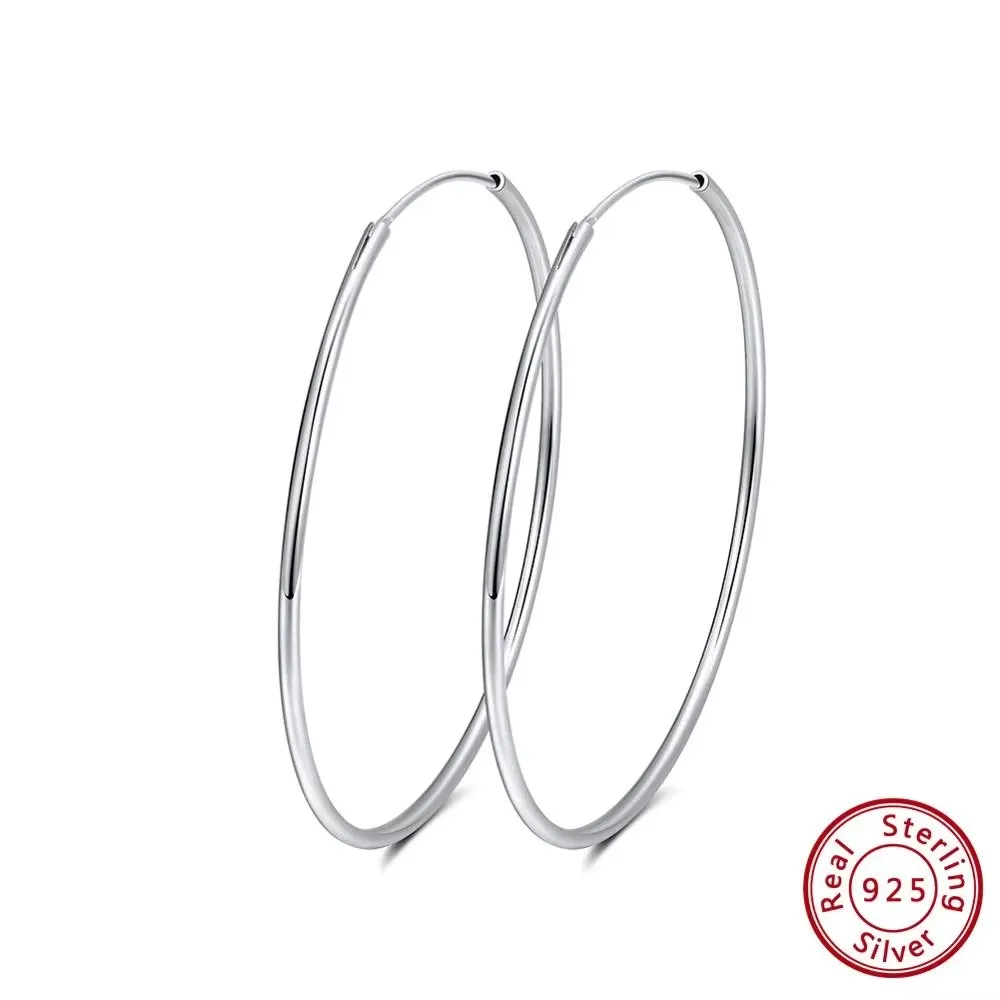 925 Sterling Silver Diamond-Cut 40mm Hoop Earrings