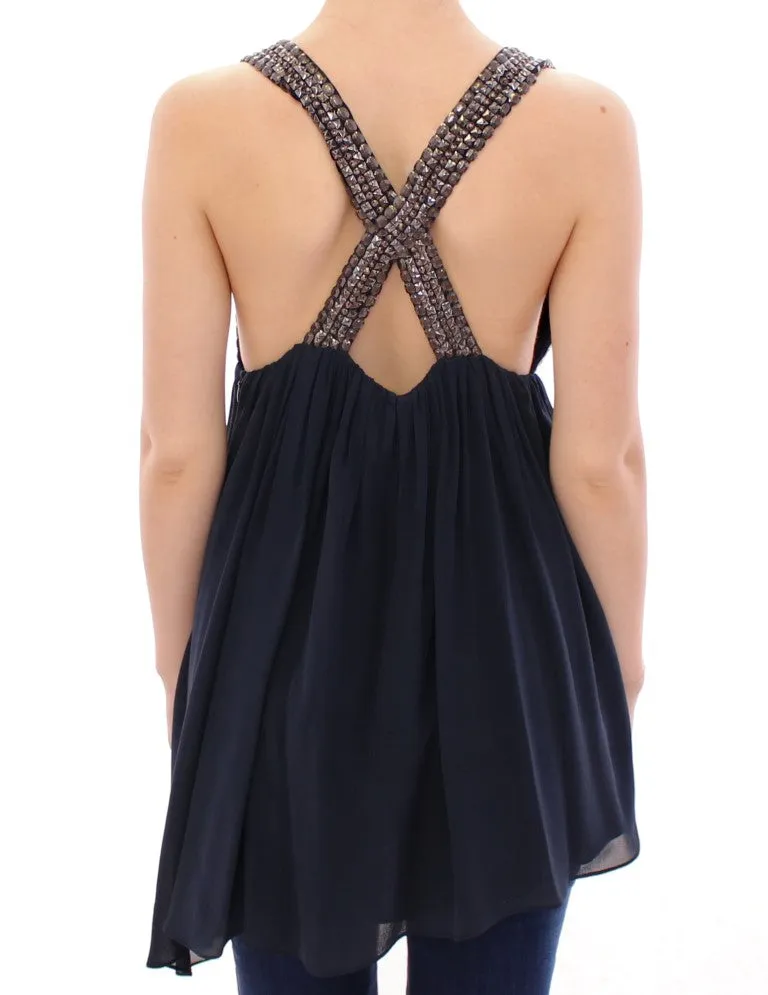 Anaikka Navy Blue Studs Embellished Top Blouse