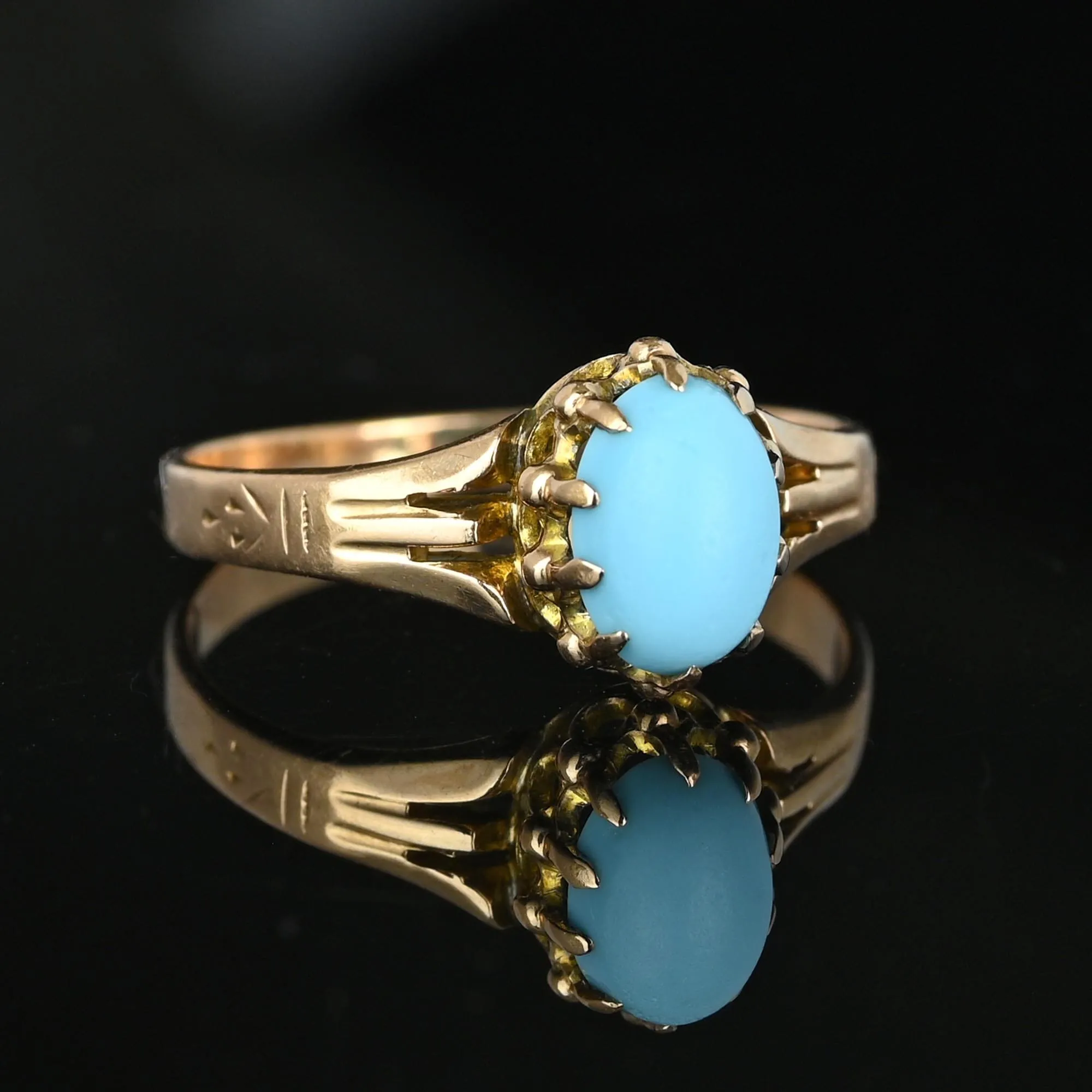 Antique 10K Gold Natural Blue Turquoise Cabochon Ring