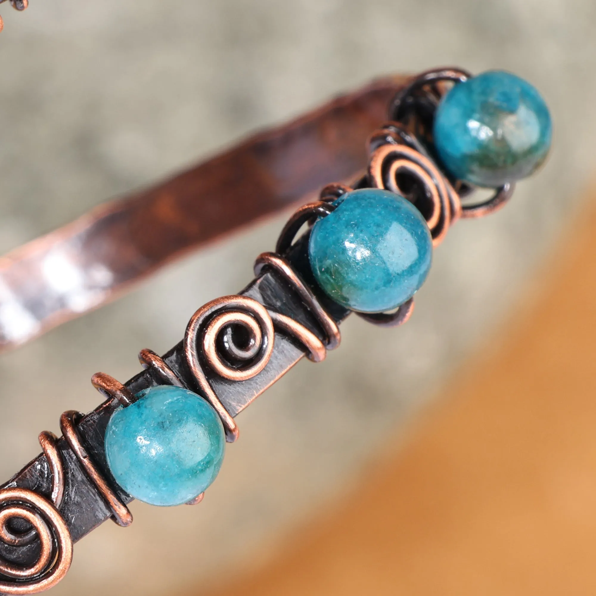 Antique Armenian Copper Wrap Bracelet with Teal Agate Beads - Infinite Teal | NOVICA