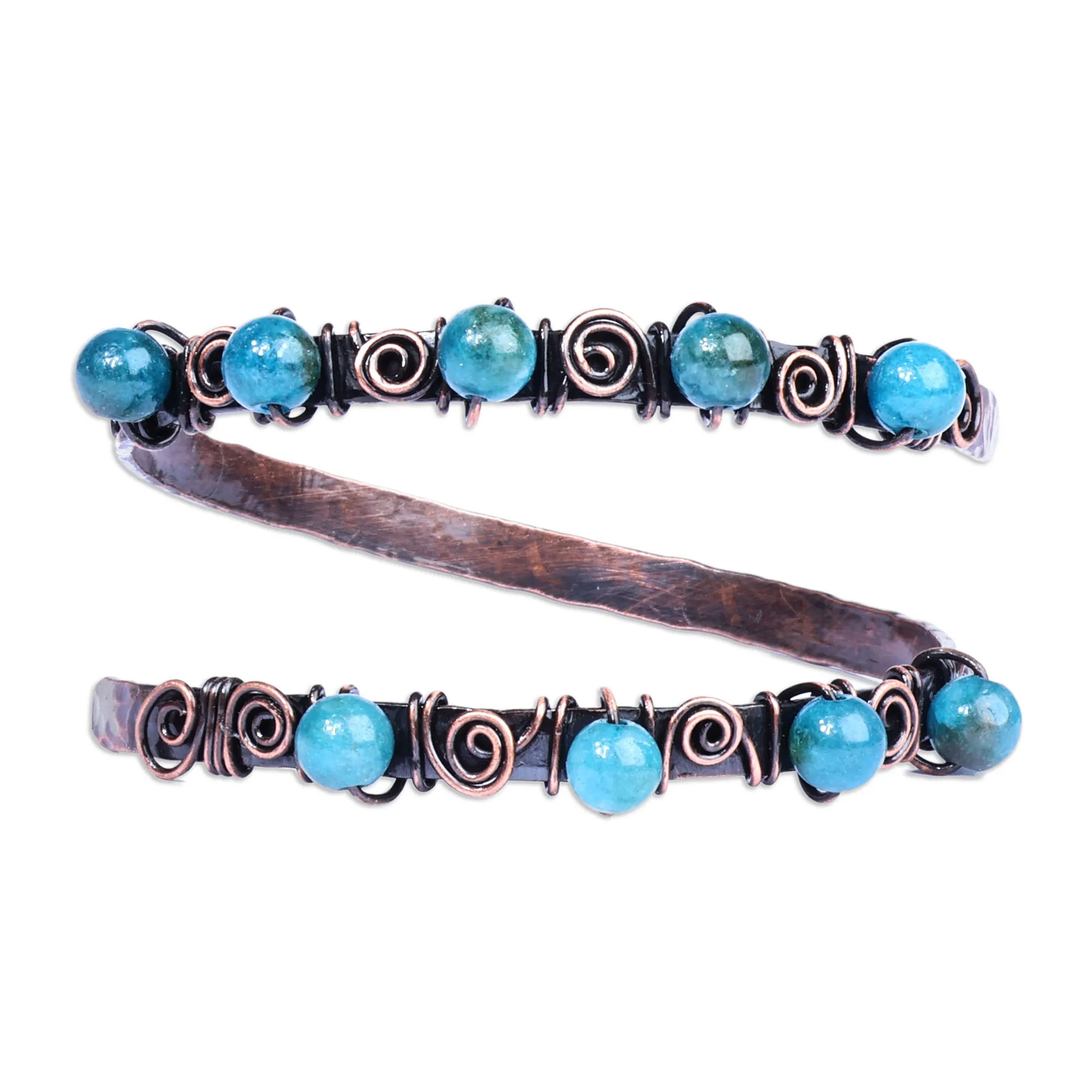 Antique Armenian Copper Wrap Bracelet with Teal Agate Beads - Infinite Teal | NOVICA