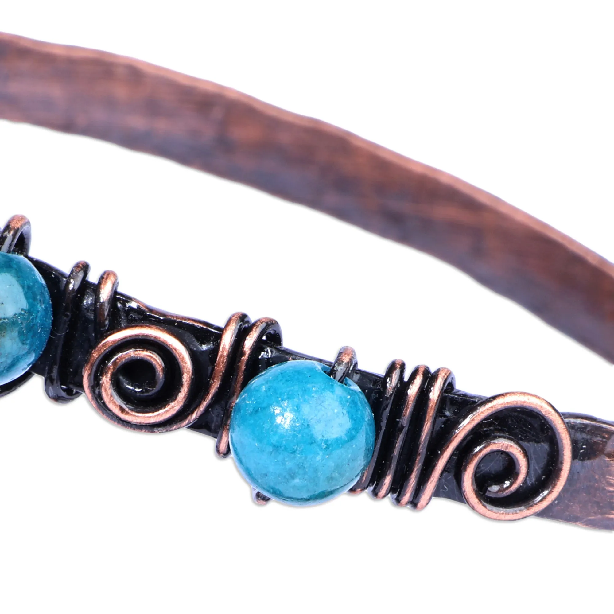 Antique Armenian Copper Wrap Bracelet with Teal Agate Beads - Infinite Teal | NOVICA