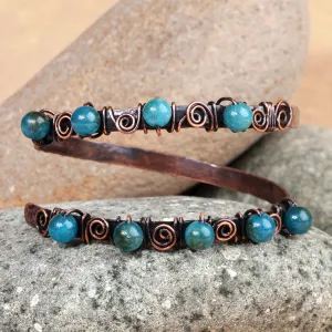 Antique Armenian Copper Wrap Bracelet with Teal Agate Beads - Infinite Teal | NOVICA