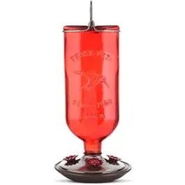 Antique Bottle Glass Hummingbird Feeder, Red