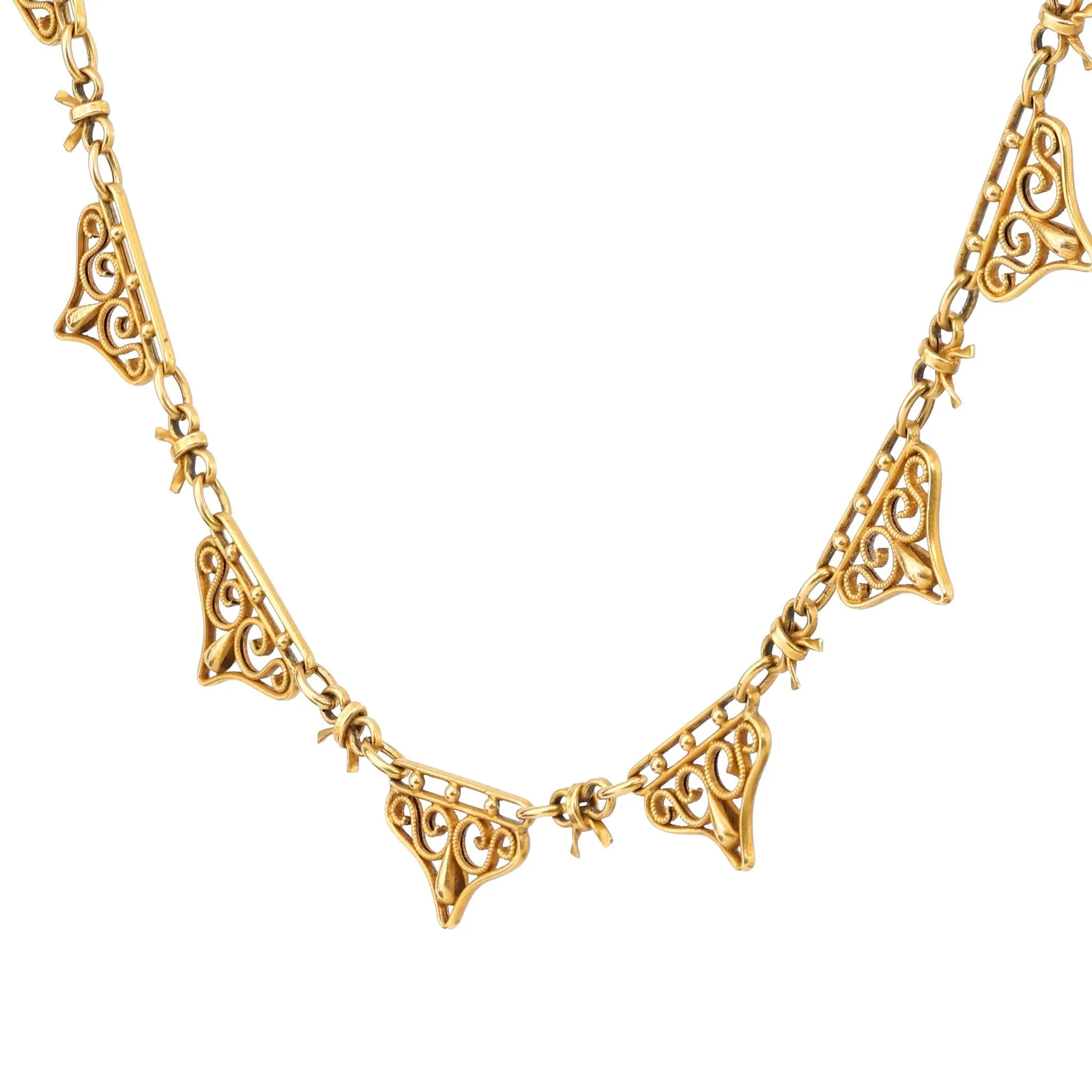 Antique French 18K Yellow Gold Filigree Necklace