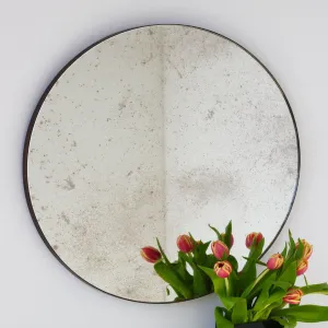 Antiqued Silver Orbis Round Mirror - Bronze Frame