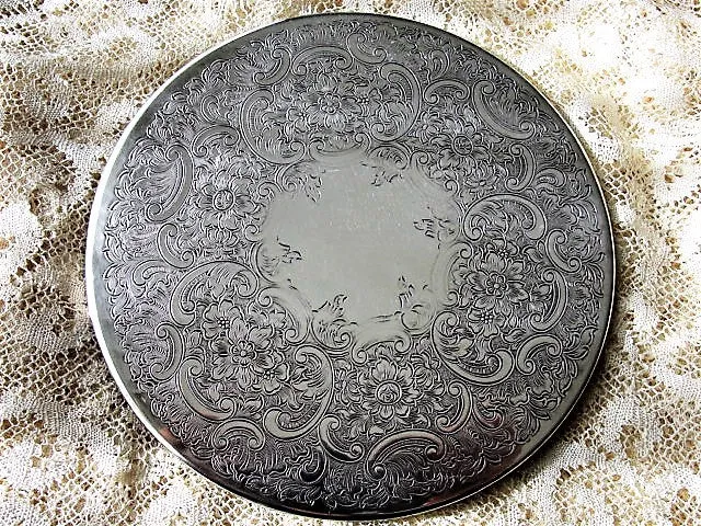 BEAUTIFUL Tea Time Antique Silver Plated Teapot TRIVET Hotplate Scrolling Foliage ROSES Engraving Wedding Bridal Tea Lover Gift Collectible